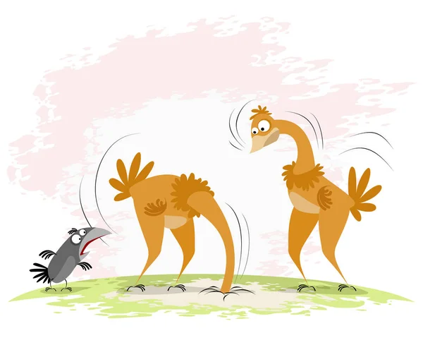 Twee struisvogels en kraai — Stockvector