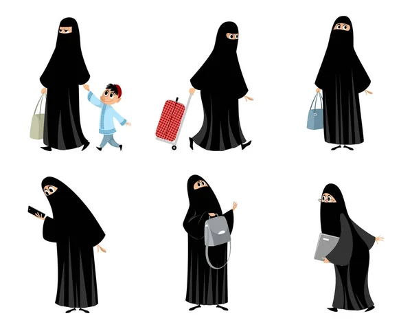 Arab perempuan dalam hijab hitam - Stok Vektor