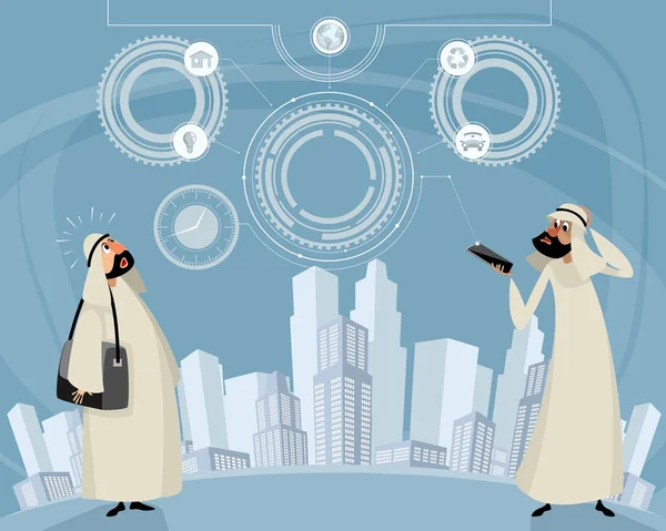 Árabes homens e tecnologia de telefone — Vetor de Stock