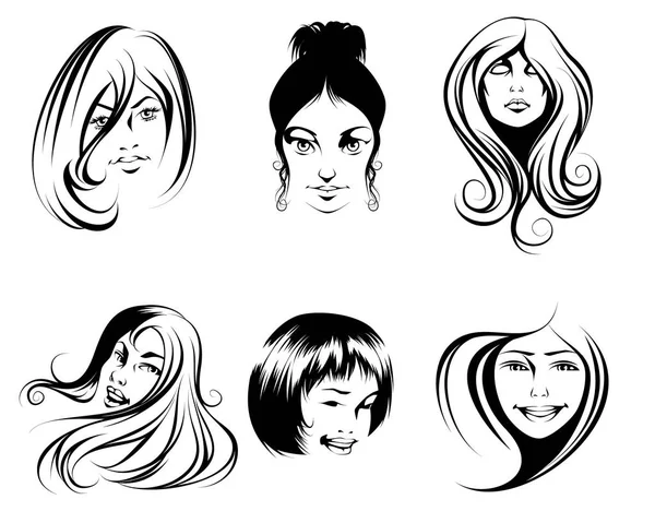 Sechs Frisuren für Frauen — Stockvektor
