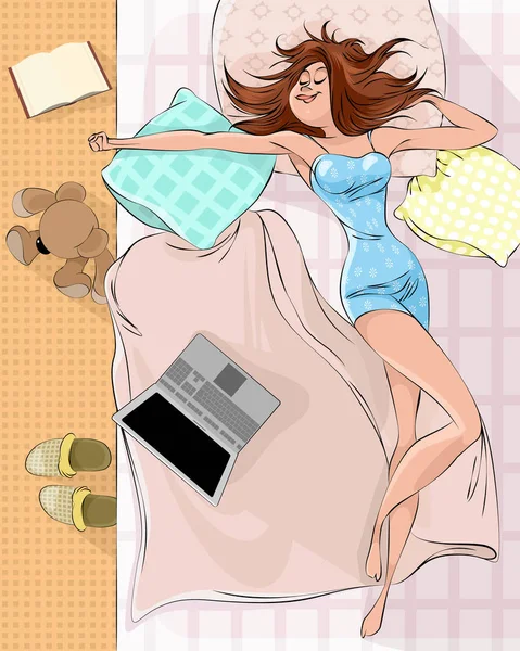 Kobieta śpi na łóżku — Wektor stockowy