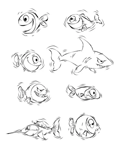 Silhuetas de peixes de desenho animado — Vetor de Stock