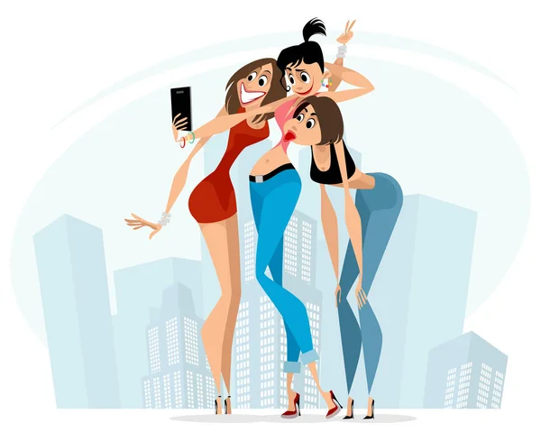 Meninas fazendo selfie — Vetor de Stock
