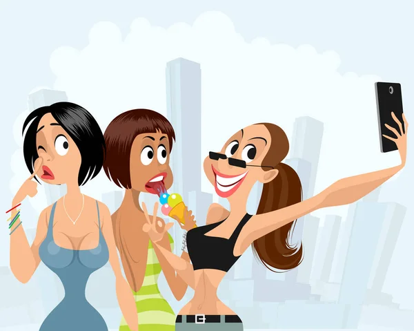 Chica hace un selfie — Vector de stock