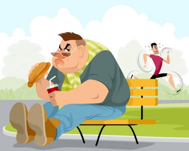 Fat man and sportsman clipart