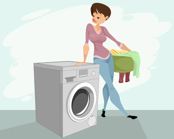 Mujer y una lavadora — Archivo Imágenes Vectoriales
