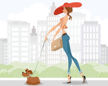 Kadın ile köpek yürüyüş