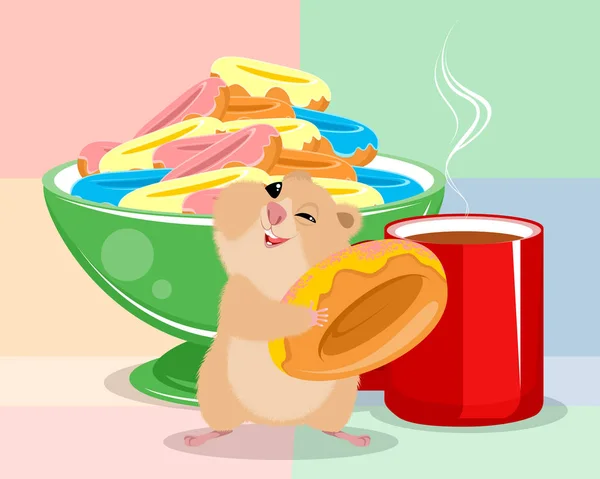 Hamster with sweet donuts — 스톡 벡터