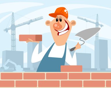 Bricklayer at a construction site vector