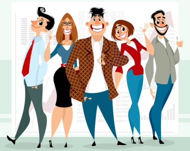 Başarılı bir sunumun arka planında işçi takımının vektör illüstrasyonu