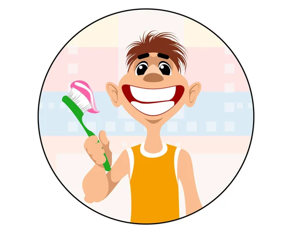 Векторная Иллюстрация Мальчика Чистящего Зубы — стоковый вектор