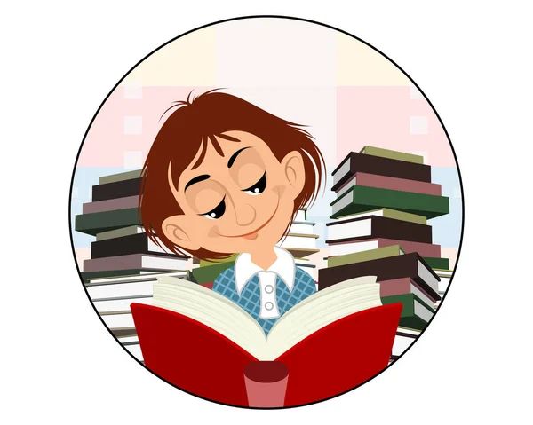 Vektor Illusztráció Egy Gyermek Olvasás Egy Könyvet — Stock Vector