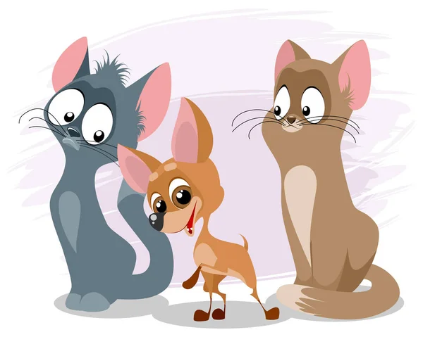 猫と子犬の肖像画のベクトル図 — ストックベクタ