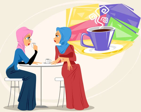 Vector Illustratie Van Moslimvrouwen Een Coffeeshop — Stockvector