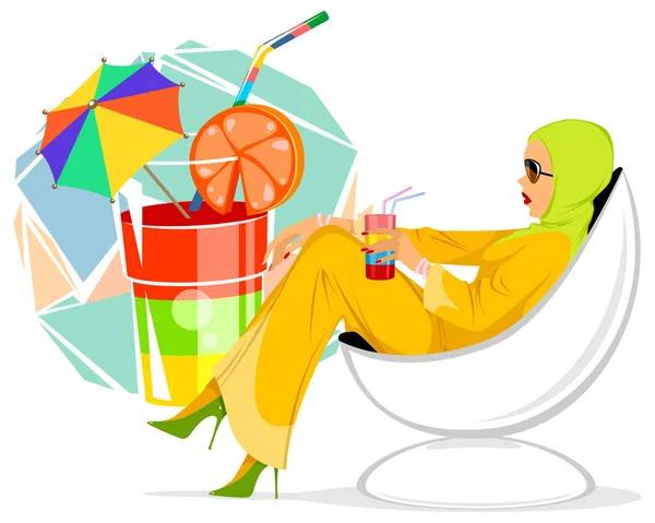 Vector Illustratie Van Een Elegante Vrouw Met Een Cocktail — Stockvector