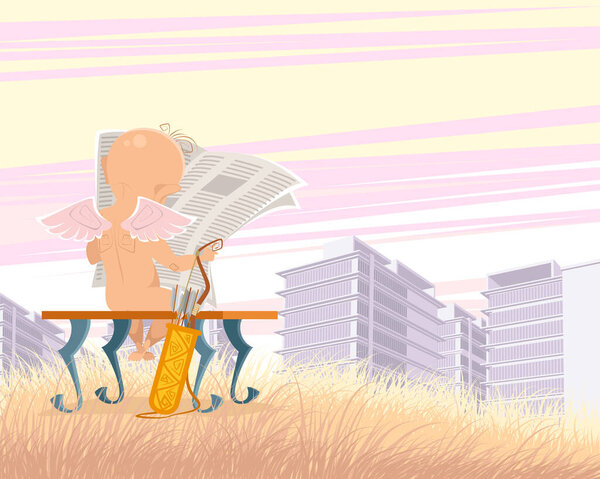 Векторная иллюстрация ангела, читающего газету
