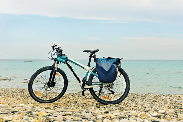 Bicicleta de montaña estacionada en la playa . — Foto de Stock
