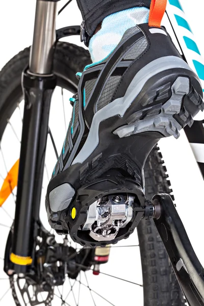 Vista desde abajo del zapato de contacto especial fijado a la bicicleta — Foto de Stock
