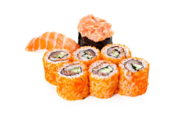 Set of sushi roll Japanese food menu in restaurant. — Stock Photo, Image