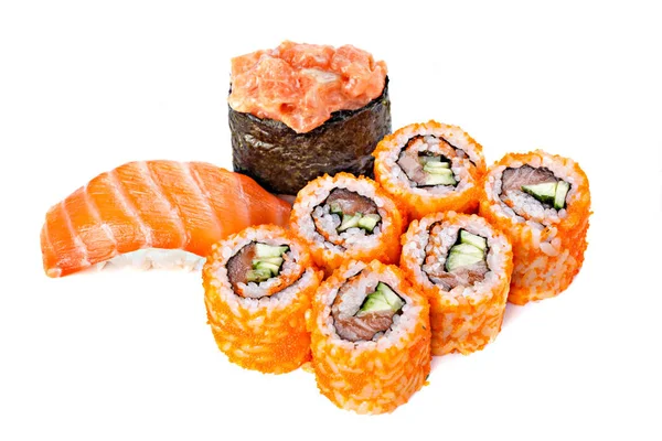 Set of sushi roll Japanese food menu in restaurant. — Stock Photo, Image
