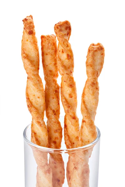 Closeup of Italian breadsticks in a glass isolated white backgro — Stock Photo, Image