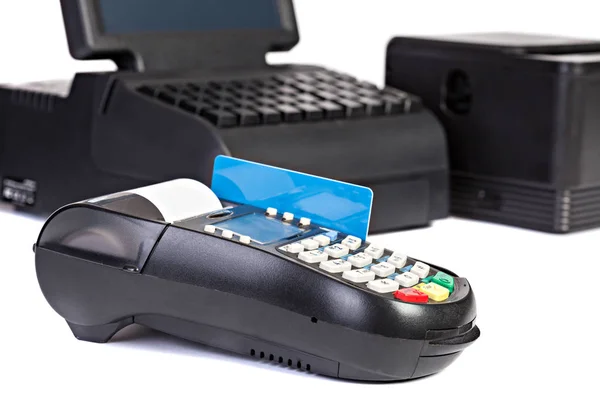 Processador de cartão de crédito com cartão de crédito . — Fotografia de Stock