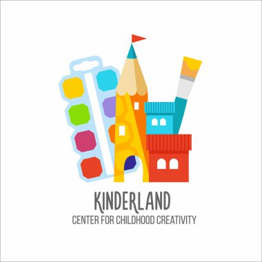 Çocuk logo ortalayın. Kinder-Bahçe, çocuk kulübü için logo