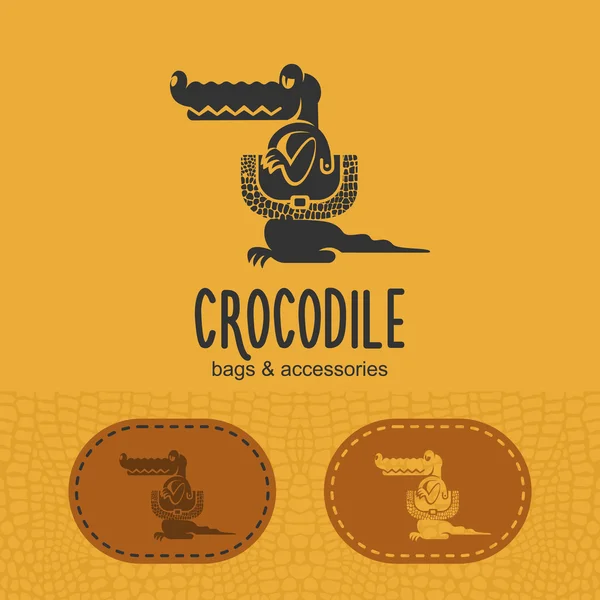 Bolsas de logotipo y accesorios hechos de piel de cocodrilo. Identificación del logotipo — Vector de stock