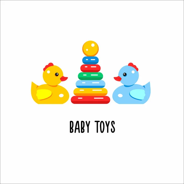 おもちゃの子供たち。ベクトルロゴ、シンボル。おもちゃ屋、幼稚園の看板 — ストックベクタ