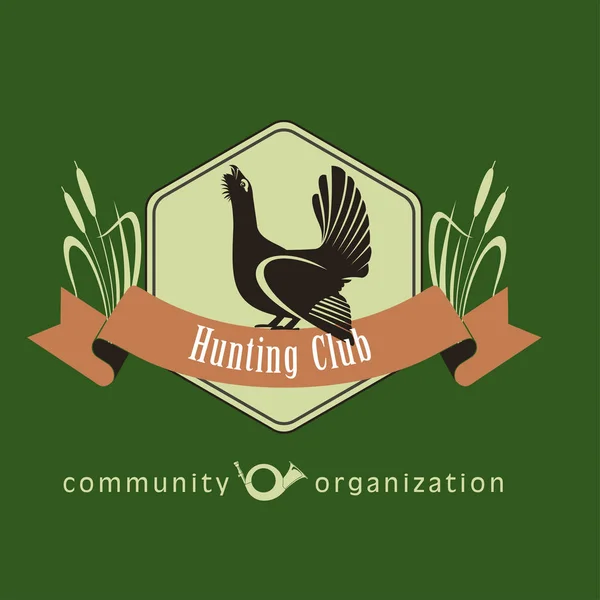 Club de caza, una organización social. El logotipo del club de caza. Capercaillie, el símbolo del club de caza . — Vector de stock