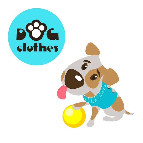 Hund mit gelbem Ball, Vektorabbildung. der Jack Russell Terrier. Kleidung für Hunde. — Stockvektor