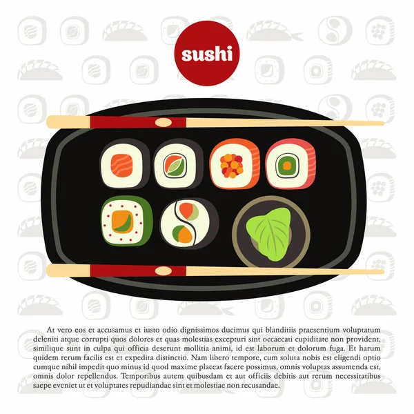Ensemble de sushis vectoriels sur l'illustration de la plaque. De la nourriture asiatique. Isolé sur fond blanc . — Image vectorielle
