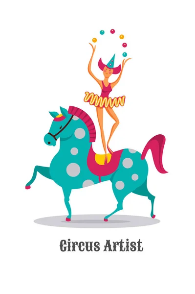 Artistes de cirque. Jeune fille jongleur à cheval . — Image vectorielle
