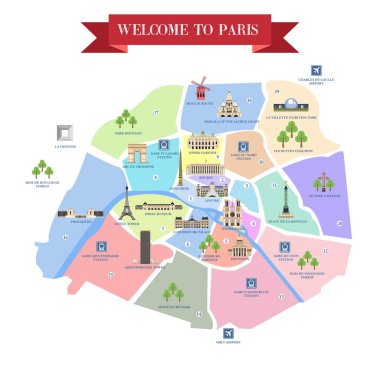 Paris'in ilgi çekici yerlerinin Detaylı Haritası.