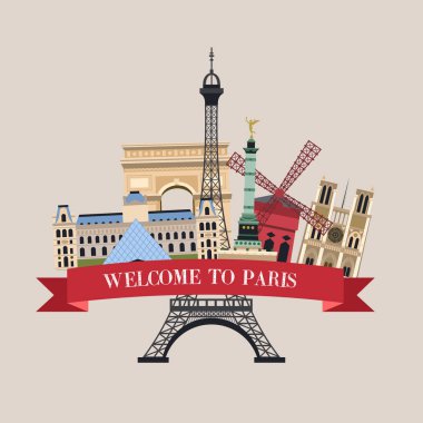 Paris'e hoş geldin. Ünlü turistik mekanlar.