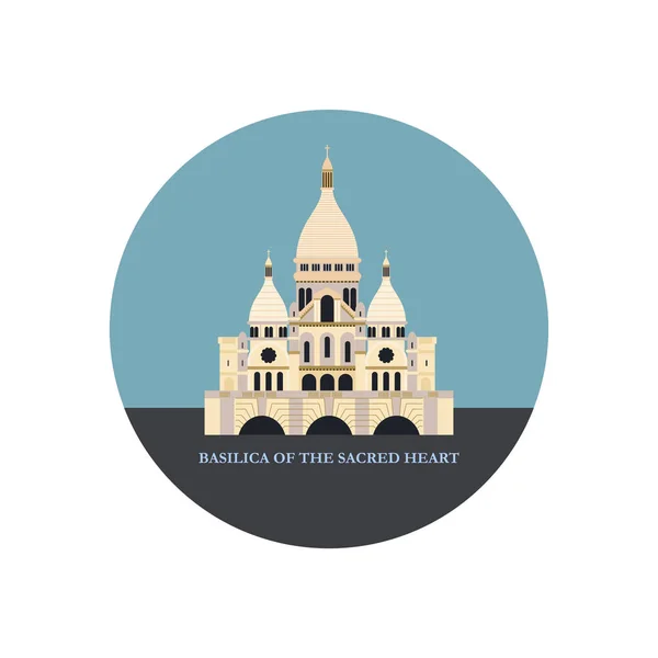 Basilique du cœur sacré. Illustration vectorielle, icône, forme ronde . — Image vectorielle