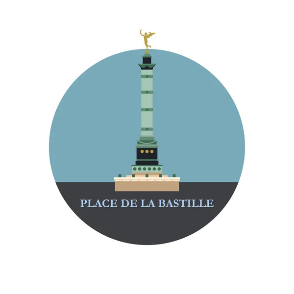 July column on place de La Bastille. Icon round shape. Paris, France — Stock Vector