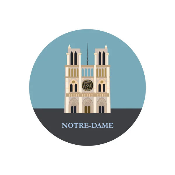 Notre Dame em Paris. Ilustração vetorial. Ícone redondo. A famosa Catedral de Notre Dame . —  Vetores de Stock