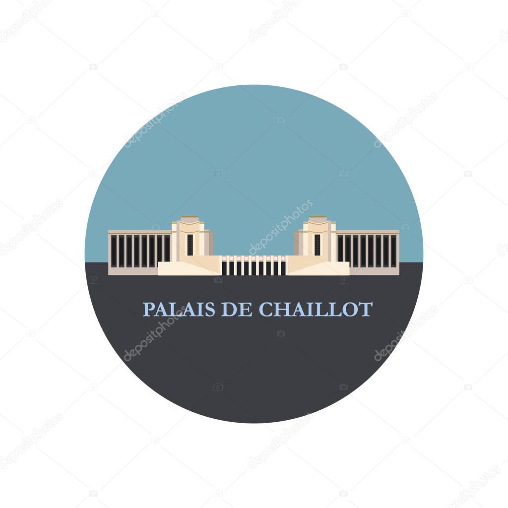 The Palais De Chaillot. Paris, France. Round icon. Vector illustration.