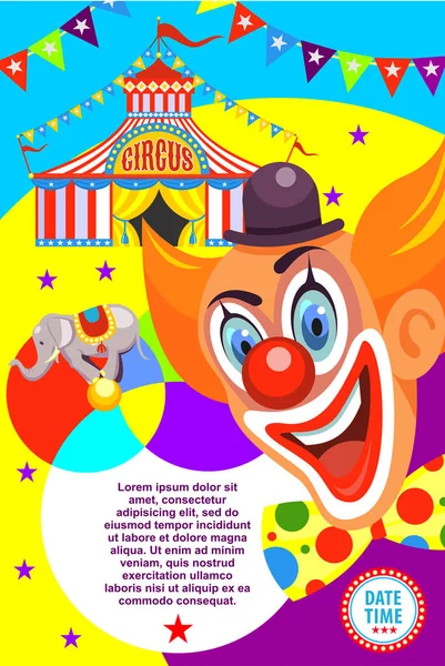 Zirkusplakat. Ein fröhlicher Clown lädt zum Zirkus. Vektorillustration.. jpg — Stockvektor
