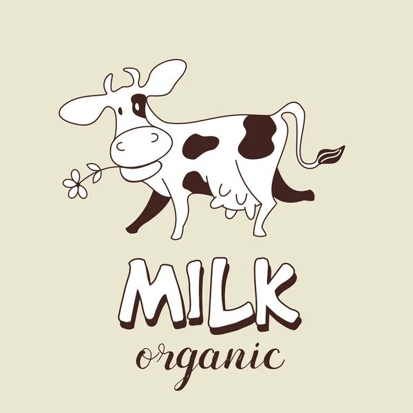 Una vaca graciosa. Ilustración vectorial. emblema de la leche y los productos lácteos . — Vector de stock