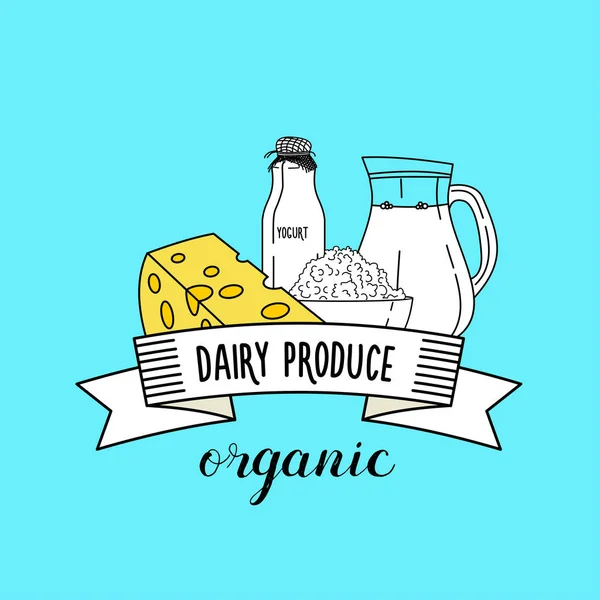 Productos lácteos saludables. Productos orgánicos saludables. Ilustración vectorial . — Vector de stock