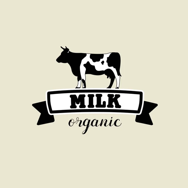 El emblema de la vaca y la leche. Signo vectorial blanco y negro . — Vector de stock