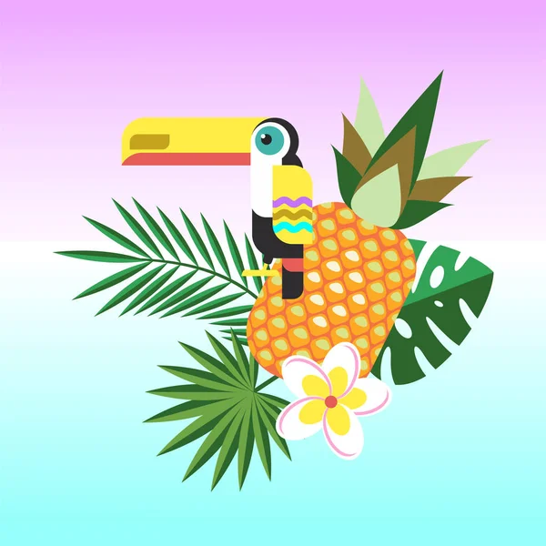 Illustration vectorielle de plantes toucaines et tropicales, ananas, fleur de plumeria . — Image vectorielle