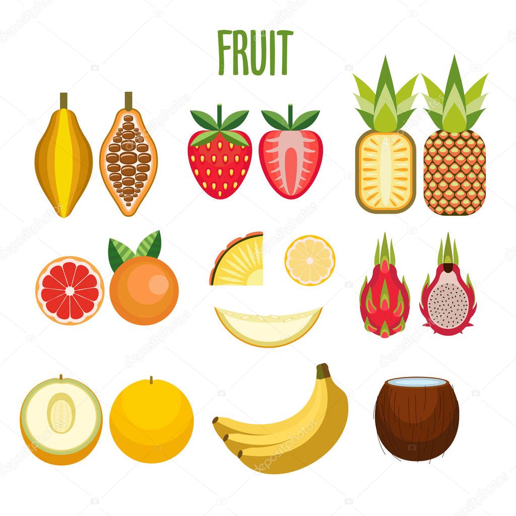 Vector set of tropical fruits. Isolated on a white background.