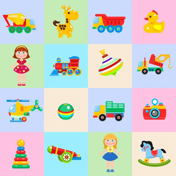 Un ensemble de jouets pour enfants. Image vectorielle isolée . — Image vectorielle