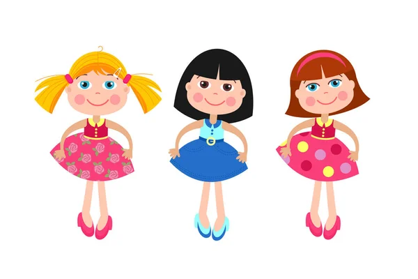 Bambole bambine. Set di diverse bambole vettoriali. Isolato su sfondo bianco. — Vettoriale Stock