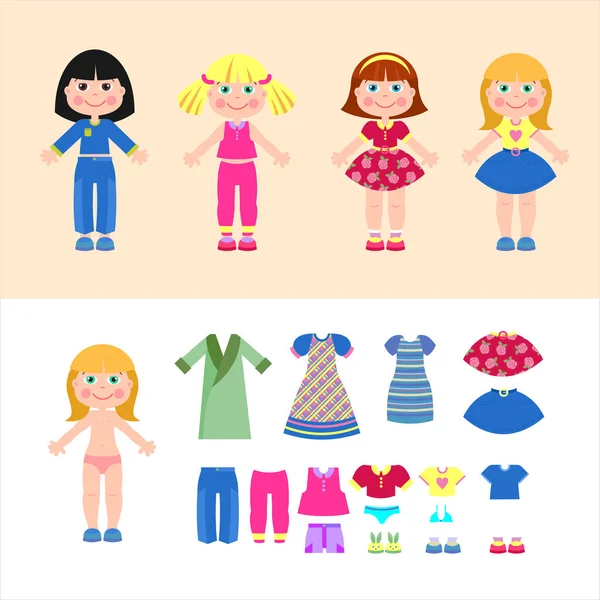 Ayarla giyim ve güzel kızlar-bebek onlar için kağıt.