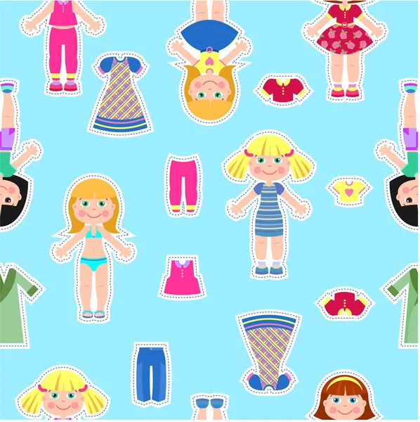Seamless pattern girls dolls and clothing. Vector illustration. — Stock Vector