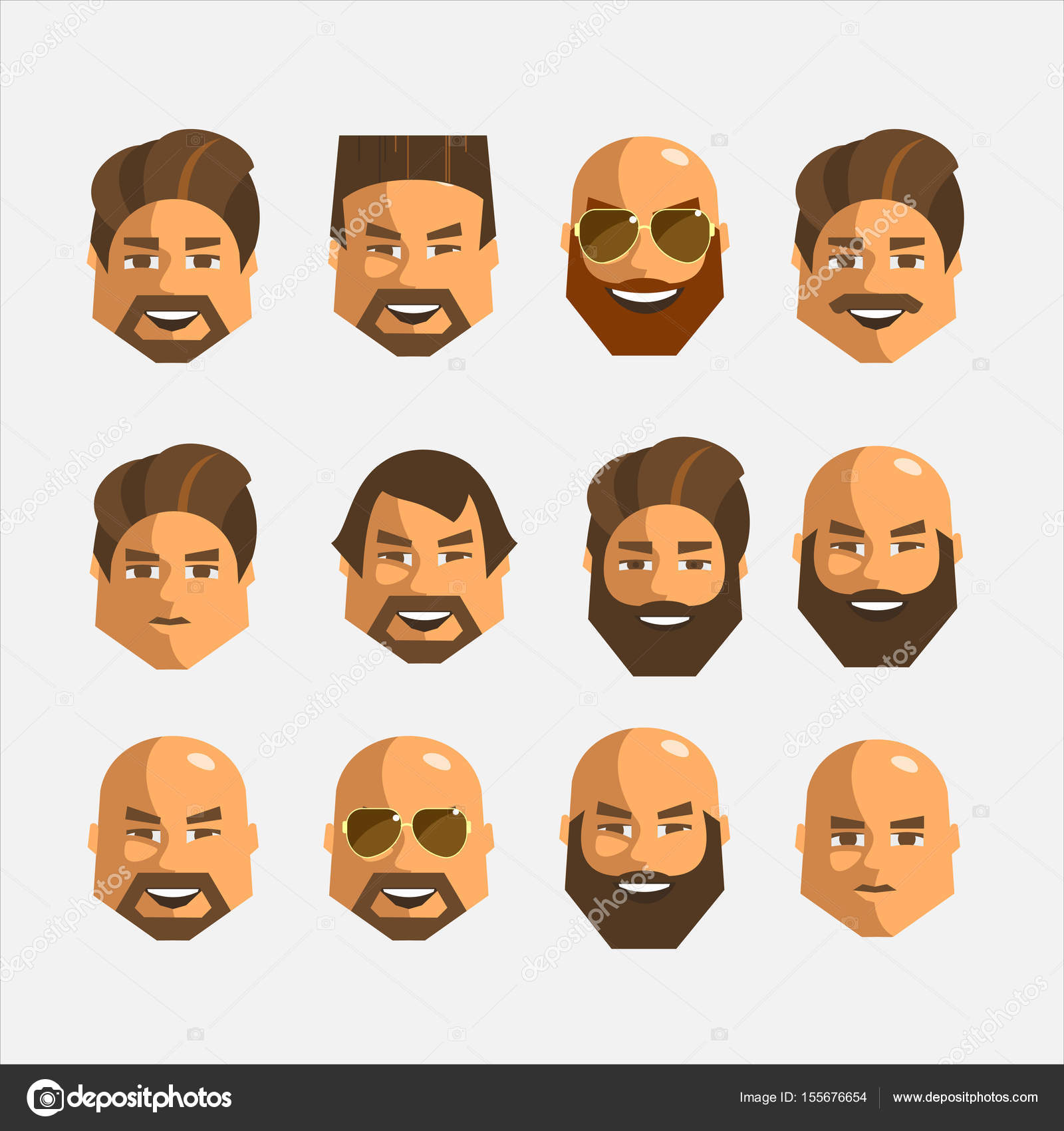 Set Of Hairstyles Different Men Isolated On A White